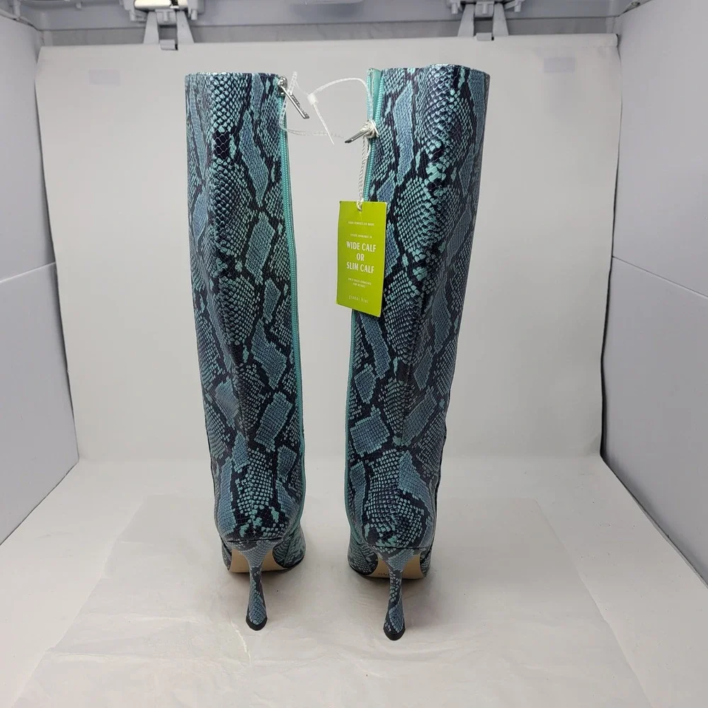 Gianni Bini Punk Lennoxe Teal Waters Snake Print Leather Tall Boots Calf 8M NEW - Picture 12 of 16